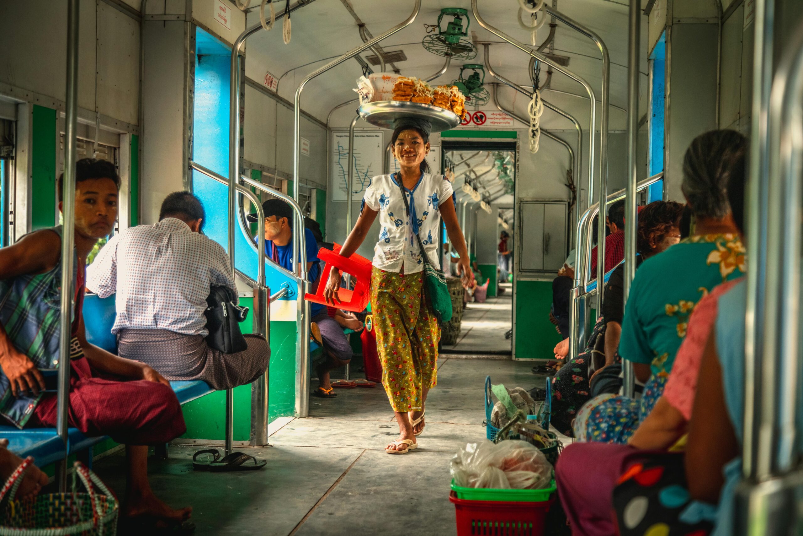 Passengers and vendors on the Yangon Circular Train